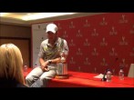Pablo Larrazabal overjoyed with the trophy after winning the 2014 Abu Dhabi HSBC Golf Championship